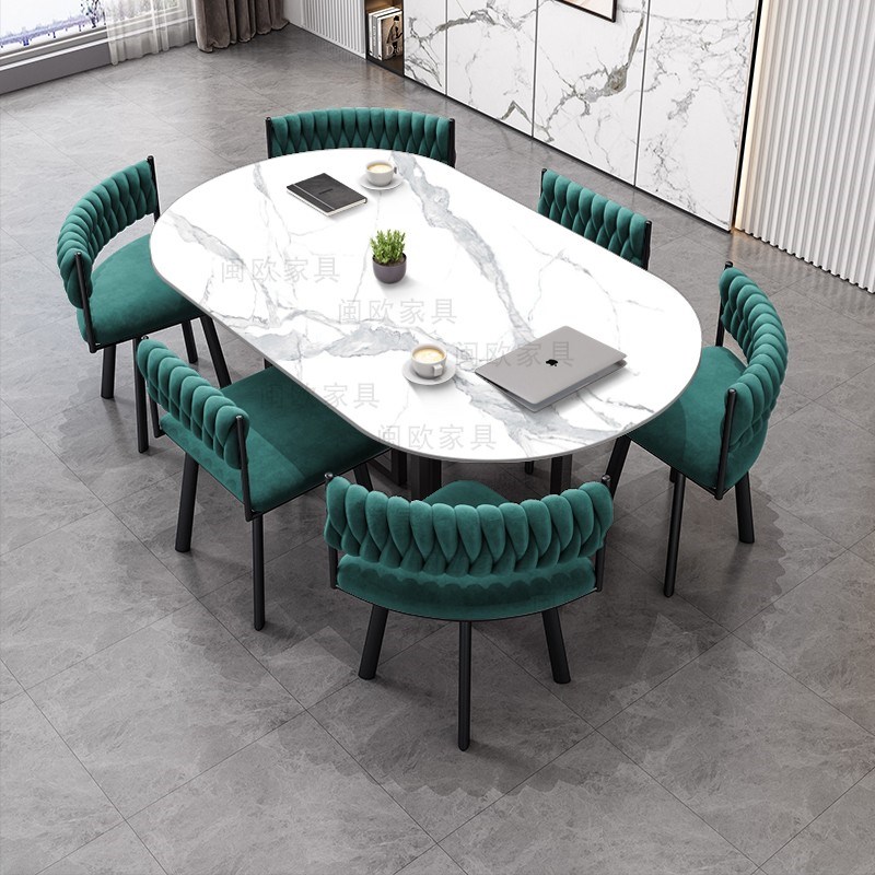 接待长桌可收纳省空间岩板餐桌家用小户型饭桌商店洽谈桌椅组合