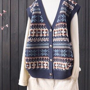马甲背心针织外套春秋外穿2024新款宽松复古V领女士毛衣开衫马夹