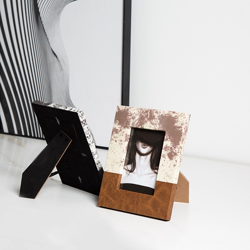 意式极简灰棕色毛皮纹相框样板房摆件卧室床头柜桌面创意相框装饰