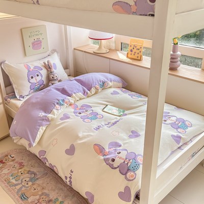 全棉女童儿童房女孩子小清新子母床135米床笠M1米35床上四件套女