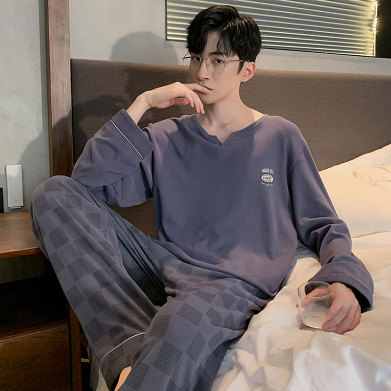 男士睡衣春秋款纯棉长袖2023新款男式可外穿大尺码200斤家居服套