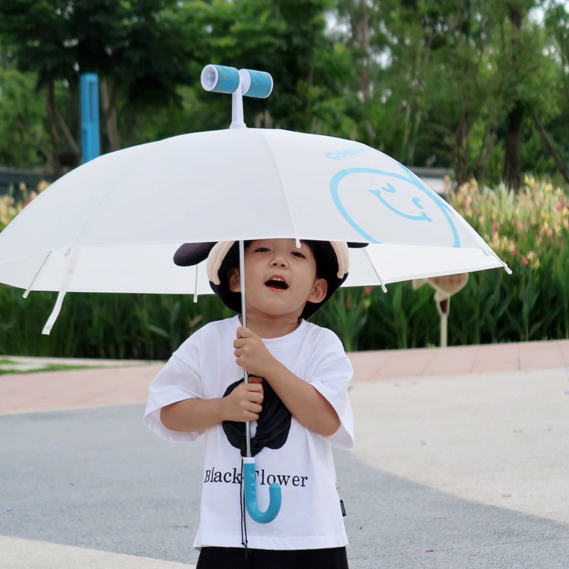 创意滚轮可爱透明笑脸雨伞男女童小孩直柄卡通幼儿园长柄伞小学生