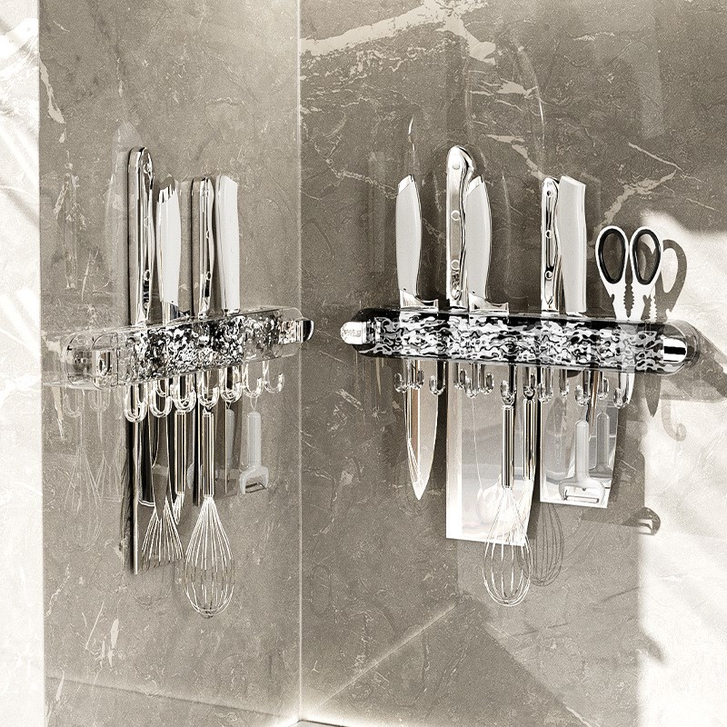 轻奢多功能吸盘波纹刀架置物架壁挂免打孔厨房刀具收纳架厨具挂架