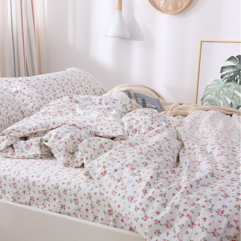 米白底小碎花床单被罩四件套田园公主纯棉秋冬床上4件套全棉少女