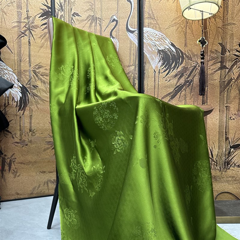 春夏新款全人丝花瓶提花面料 新中式复古旗袍连衣裙衬衫布料