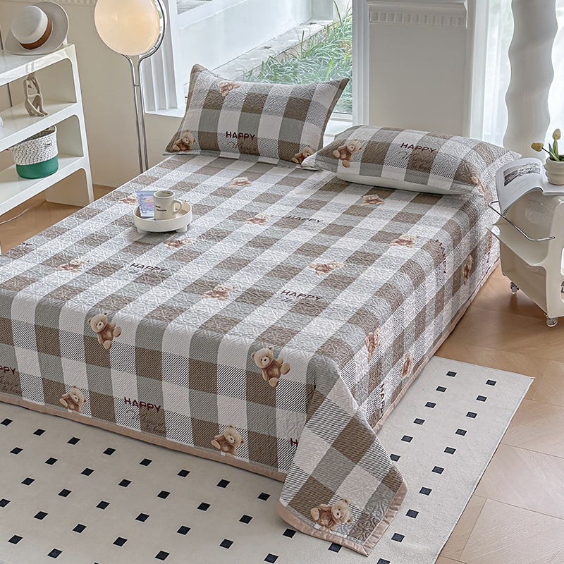 a类母婴级纯棉床盖单件全棉绗缝夹棉不起皱床单三件套四季通用