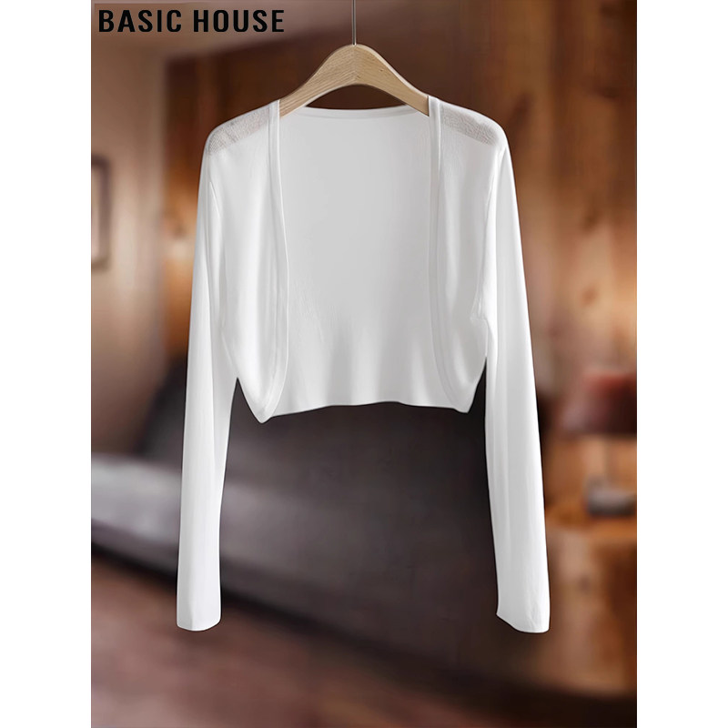 Basic House/百家好100%莱赛尔天丝针织开衫女士春季通勤外搭披肩