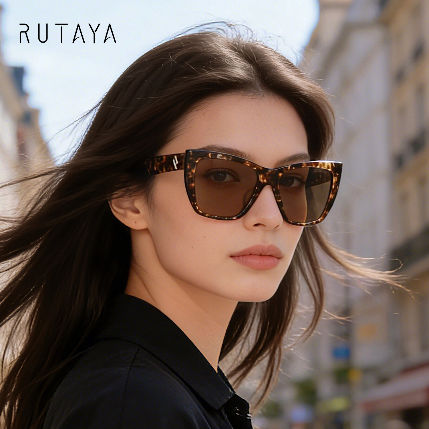 RUTAYA太阳镜Reese遮肉秋冬墨镜大猫眼茶色时尚百搭女款显脸小