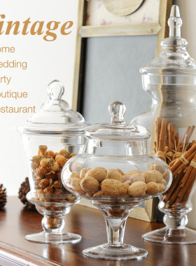 经典带盖玻璃瓶干花糖罐婚礼布置样板房间厨房餐桌装饰摆件三件套