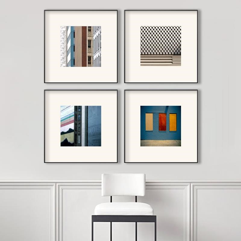 简约北欧后现代潮流时尚r风景建筑客厅四联装饰画沙发挂画轻奢组图片