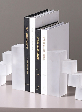 简约现代轻奢样板间家居书房书柜陈设品几何梯形水晶书档书立书靠