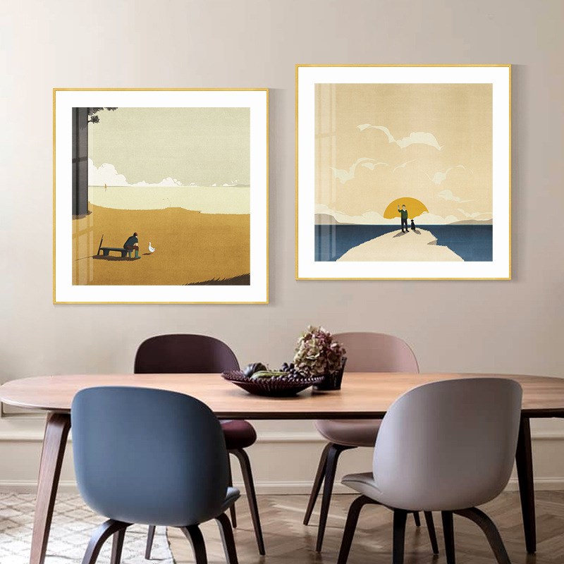 北欧个性创意装饰画小众民宿酒店挂画卧室M客厅壁画天空日落晶瓷图片