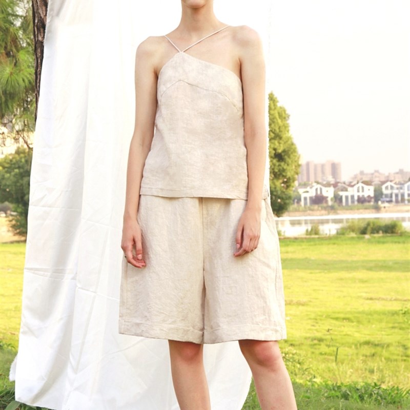 陈小曼女士四分裤亚麻蕾丝休闲百搭宽松及膝短裤夏季透气吸汗睡衣