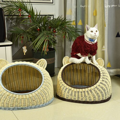 可爱猫窝狗窝四季通用可水洗无异味双色手工宠物笼冬季保暖仿藤编