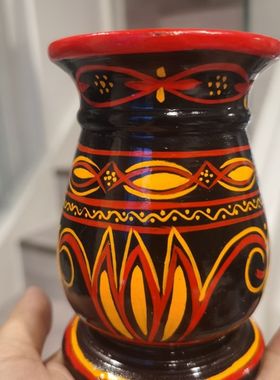 大凉山彝族漆器笔筒红黄黑实木手绘民间少数民族风特色手工艺饰品