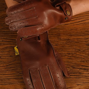 摩托车复古头层牛p皮机车手套男士 夏季 骑行开车户外耐磨触屏女透