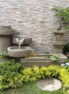 假山流水鱼池喷泉景观庭院阳台民宿花园庭院循环水户外仿石磨摆件