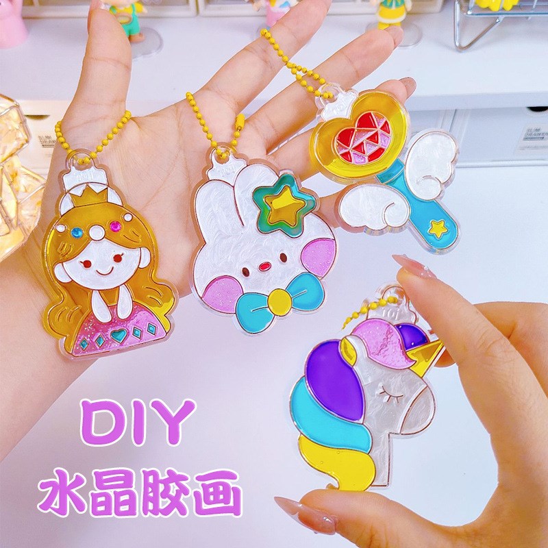 水晶胶画免烤儿童DIY手工制作玻璃挂件颜料涂鸦画益智玩具女孩图片