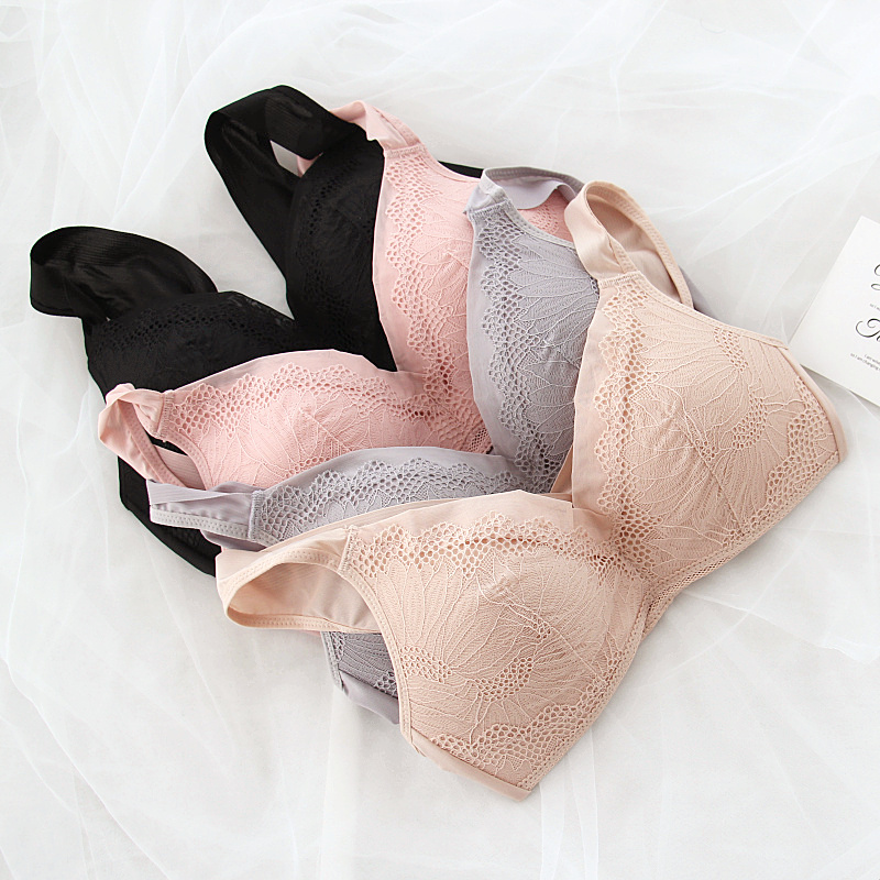 韩国蕾丝隐形内衣女 无钢圈文胸无痕薄款背心 侧收3D立体大码文胸