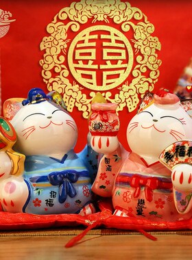 结婚礼物送新人情侣闺蜜新婚庆招财猫一对实用家居装饰品摆件日式