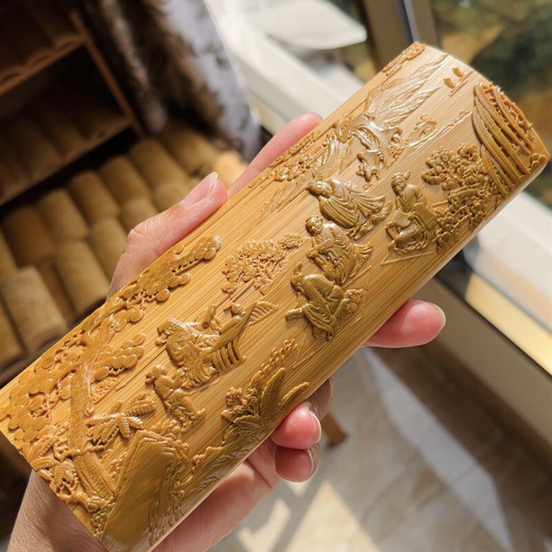 文玩书房竹刻竹雕 茶则臂搁摆件收藏欣赏手把件 礼品工艺人物风景