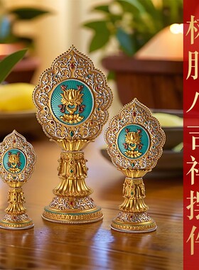 藏式八吉祥摆件手工彩绘金色八瑞物吉祥八宝迷你中式装饰佛前八供