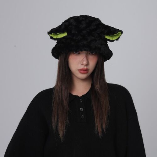 小羊帽子女秋冬渔夫帽针织毛线可爱毛绒帽子冬季毛茸茸耳朵咩咩帽