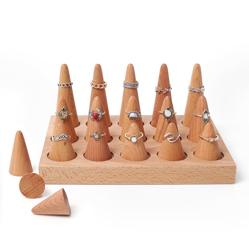 北欧榉木戒指架饰品托首饰收纳柜台摆放指环架子陈列珠宝展示道具