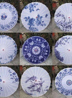 青花瓷油纸伞纯手工 传统吊顶装饰伞旗袍秀走秀演出道具伞古装伞