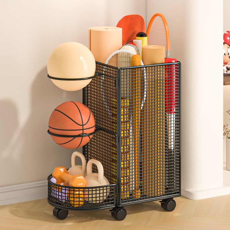 瑜伽垫收纳筐篮球收纳架家用带轮运动工具整理神器健身器材置物架