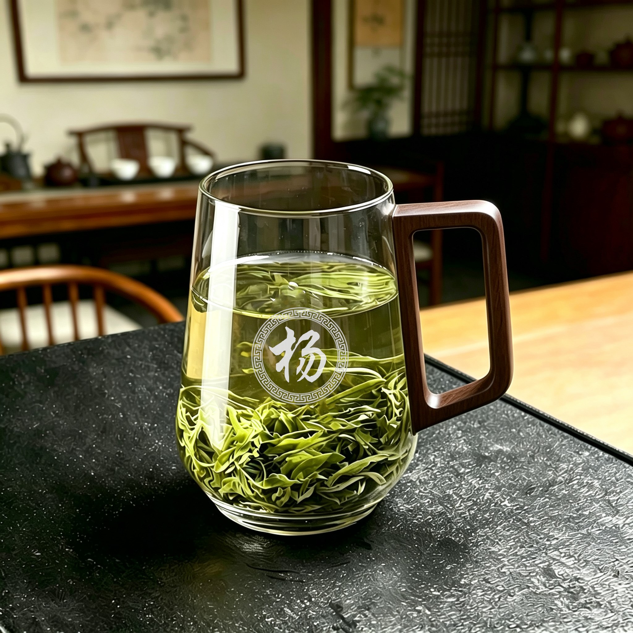 七小铺水晶玻璃茶楼木柄茶杯刻字图片