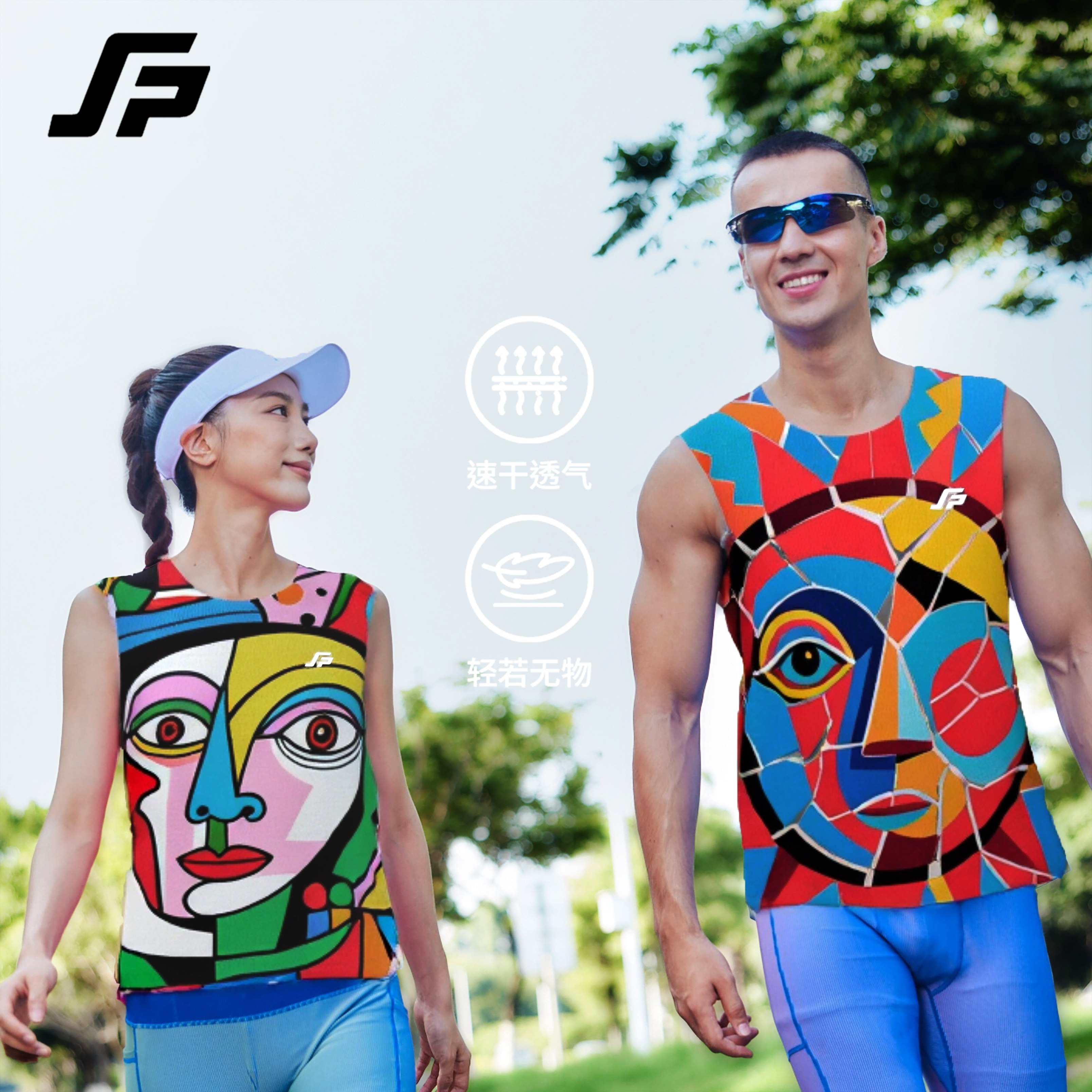 男款无缝贴合压胶跑步背心透气速干运动坎肩创意t恤无袖