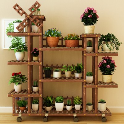阳台花架子室内多层盆栽置物架植物多肉客厅落地式实木花盆架新款