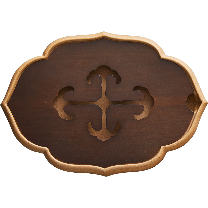 中式紫砂壶承干泡台 嵌入式菱花铜片茶盘 功夫茶具配件茶壶底座托