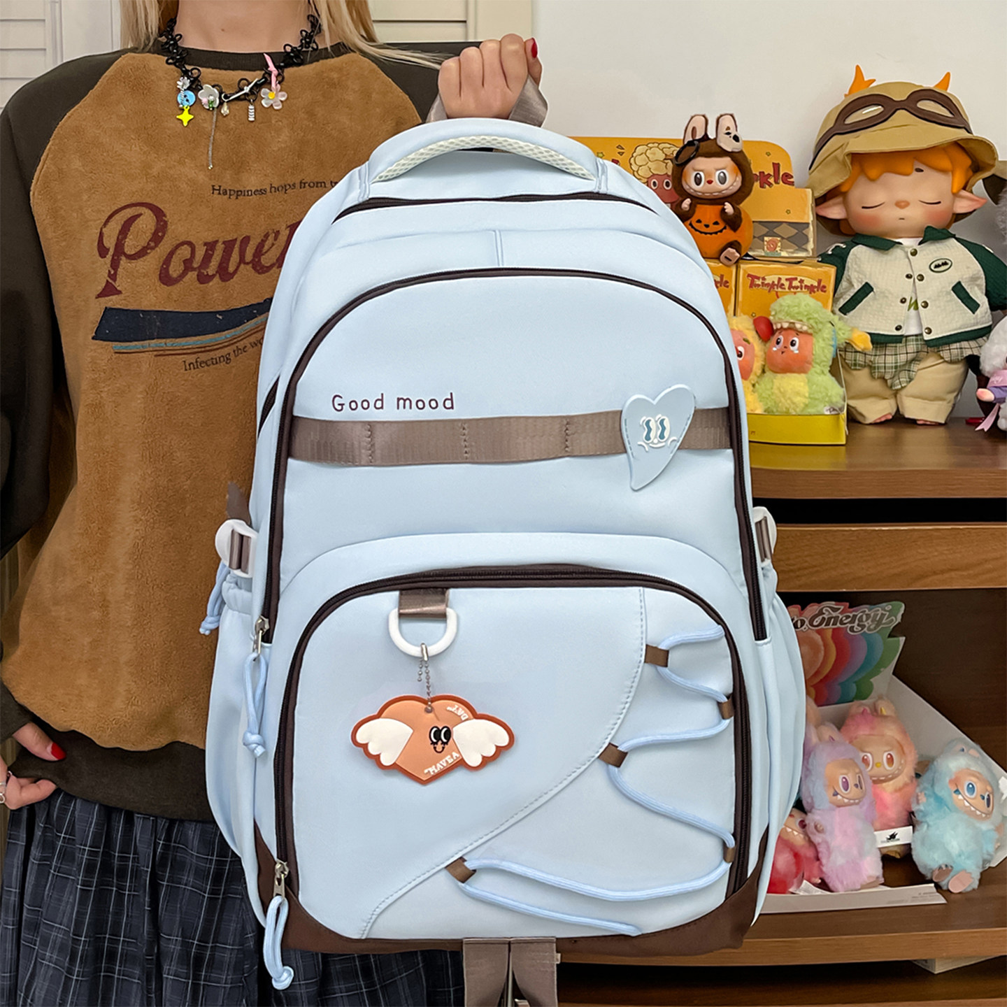 撞色书包初中女生高中学生电脑旅行背包学院风高颜值大容量双肩包