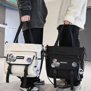 斜挎包男款补课袋大容量初中学生手提包单肩包小学生高中生拎书包