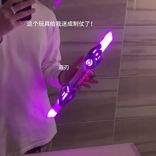 双头伸缩激光剑手指旋转闪光刀刃多色光炫酷发光玩具武器模型摆件