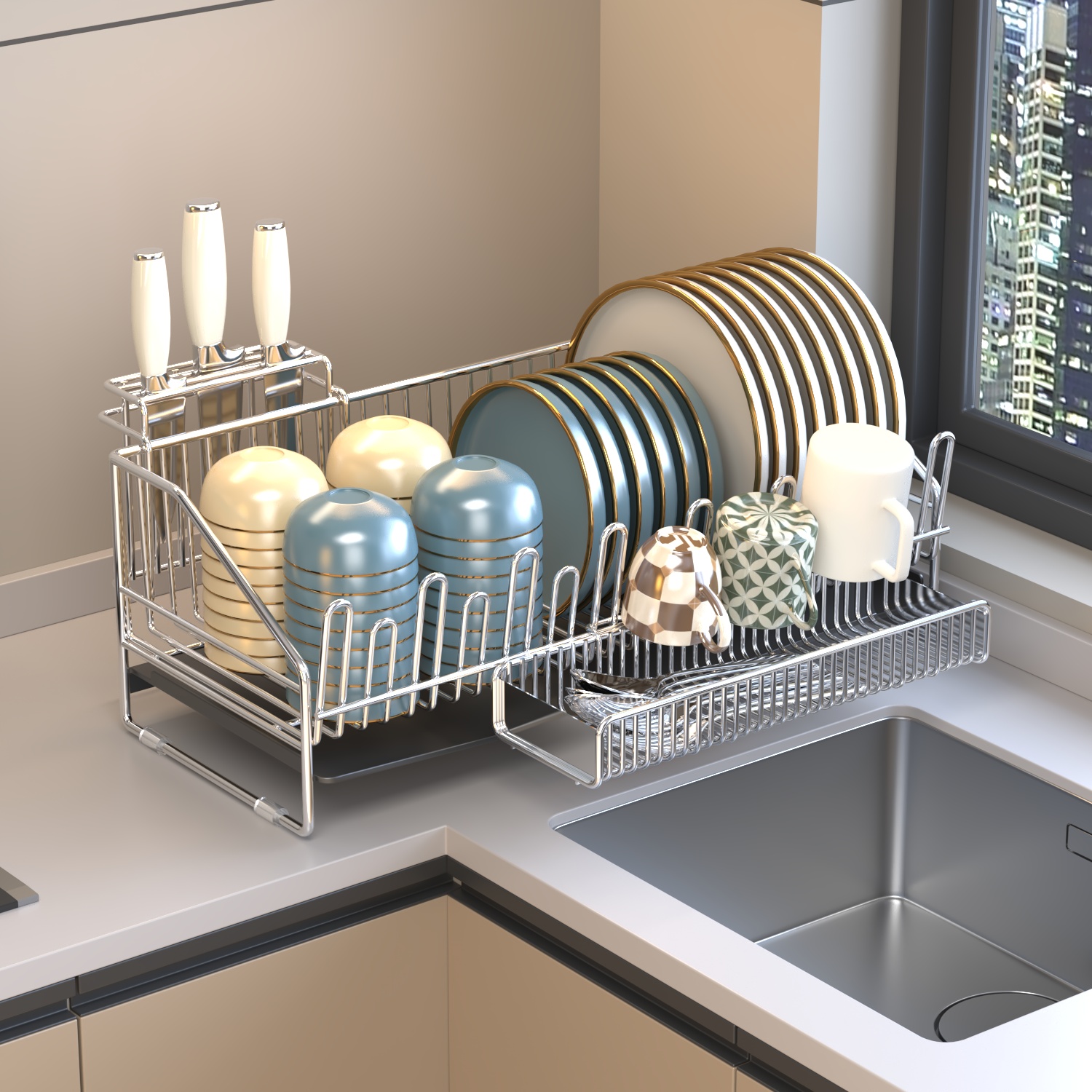 304不锈钢碗碟架沥水碗盘收纳架厨房台面滤水碗架碗筷餐具置物架