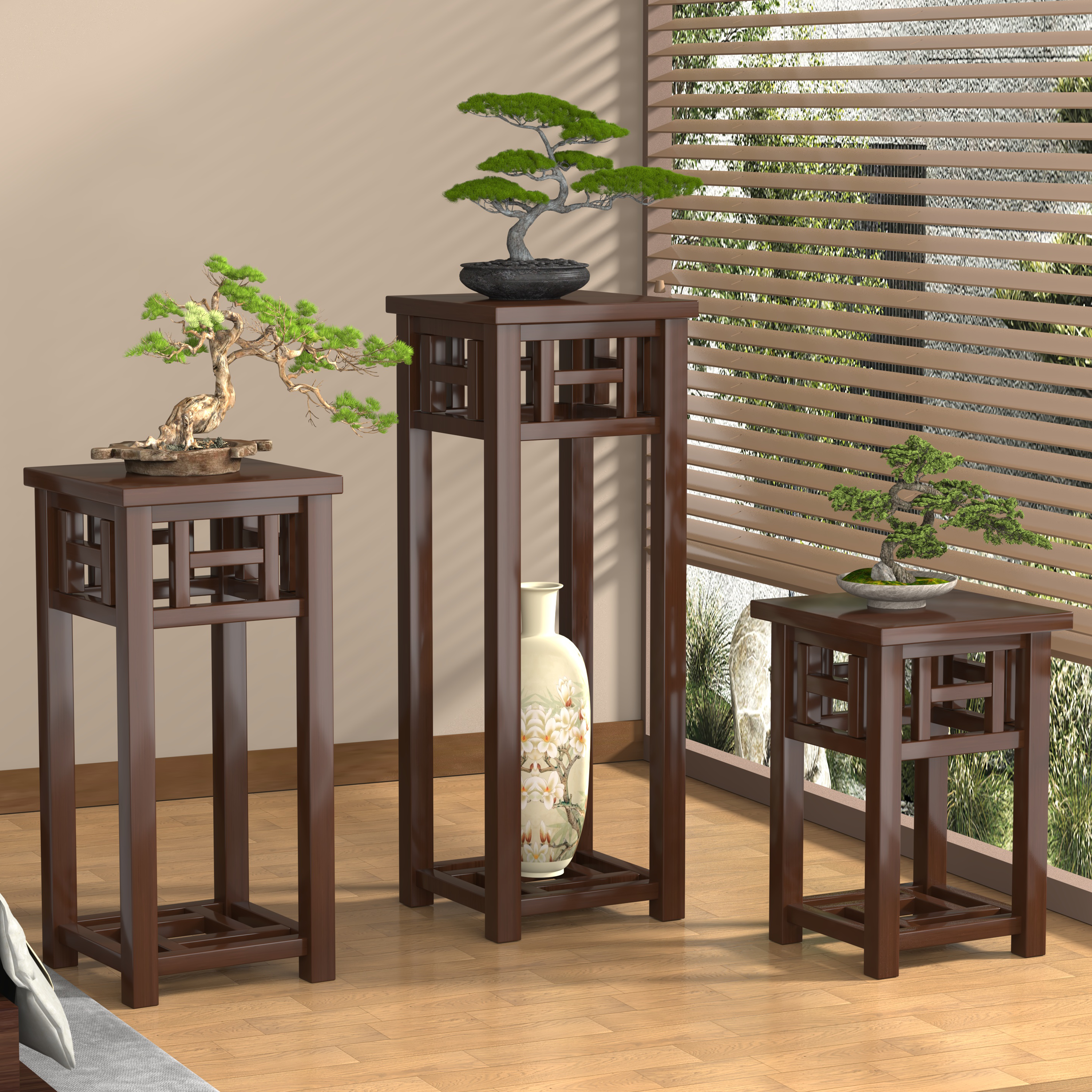 实木花架客厅新中式仿古阳台多层落地式简约花盆景架家用木质花几