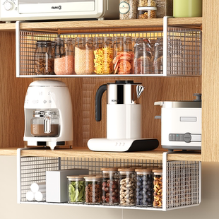 厨房橱柜下挂置物架多功能免打孔吊柜门下收纳架子悬挂式收纳神器