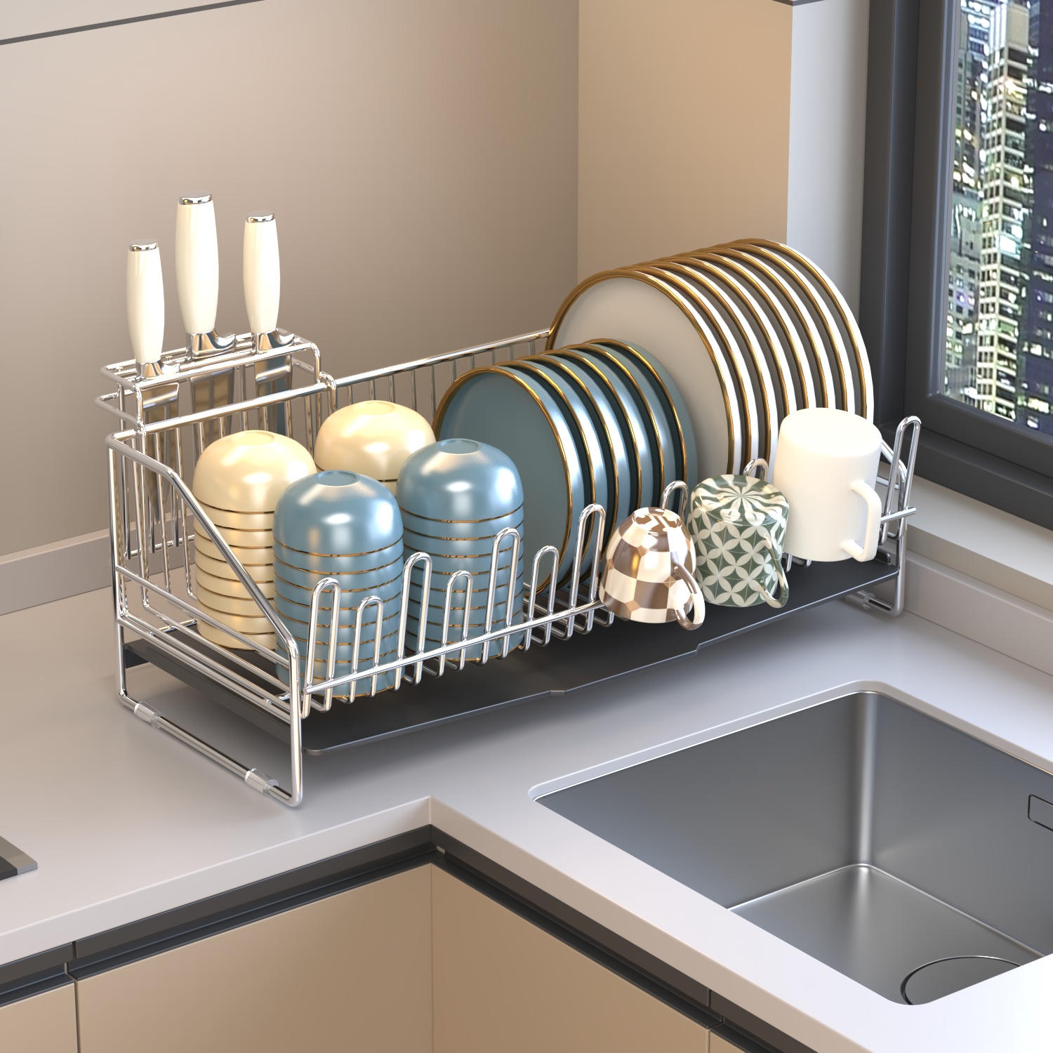 304不锈钢碗碟架沥水碗盘收纳架厨房台面滤水碗架碗筷餐具置物架