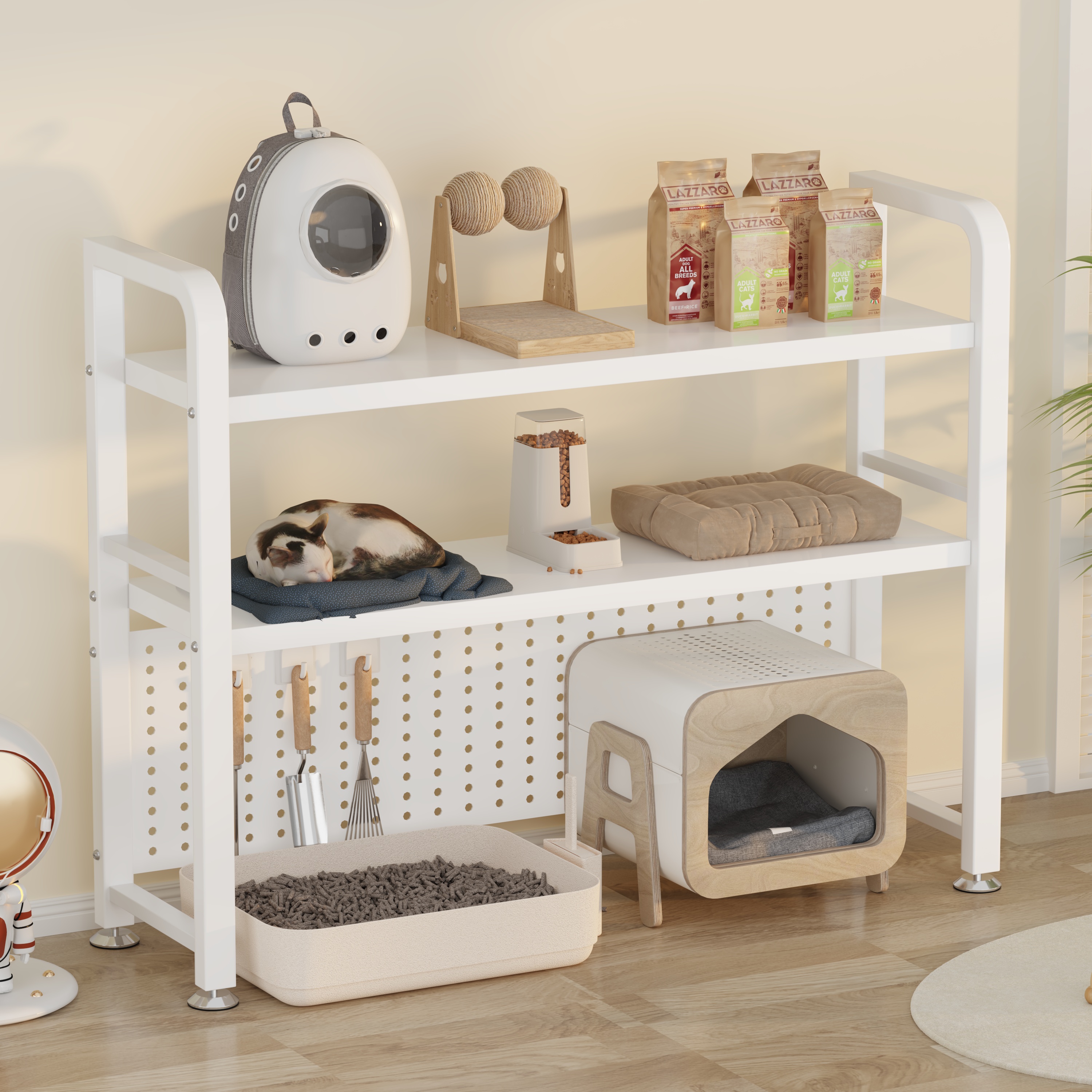 猫砂盆上方置物架猫咪食堂宠物用品收纳层架阳台下空式猫粮置物架