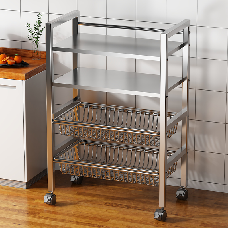 厨房置物架不锈钢落地多层蔬菜微波炉收纳架家用多功能锅架储物架