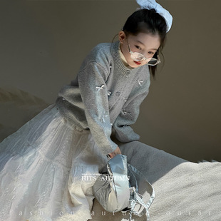 女童毛衣外套超好看的小学生女孩春装针织衫开衫儿童春季韩系穿搭