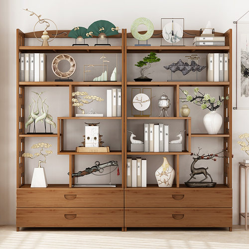 博古架实木新中式多宝阁茶叶展示柜博古摆件柜茶具置物架客厅书架