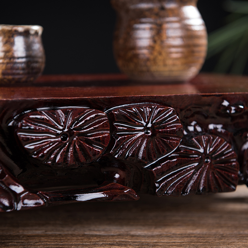 C061大号玉奇石底座长方形可挖槽实木花盆景摆件底座石头木质托架