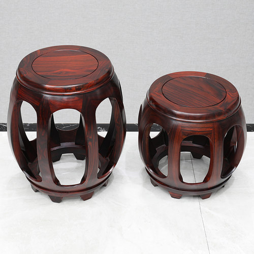 红木鼓凳仿古中式实木圆凳鼓墩印尼黑酸枝木古筝凳客厅茶几矮凳子