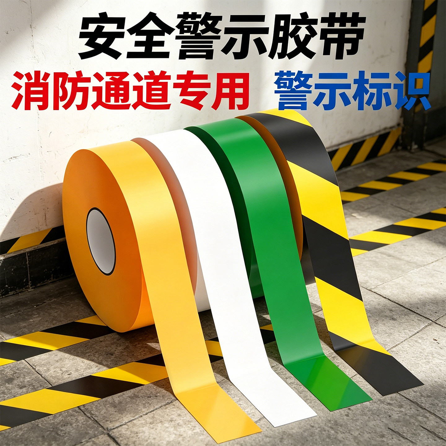 PVC纳米耐磨工地警示胶带高可视防水防油耐叉车大型车碾压危险区域