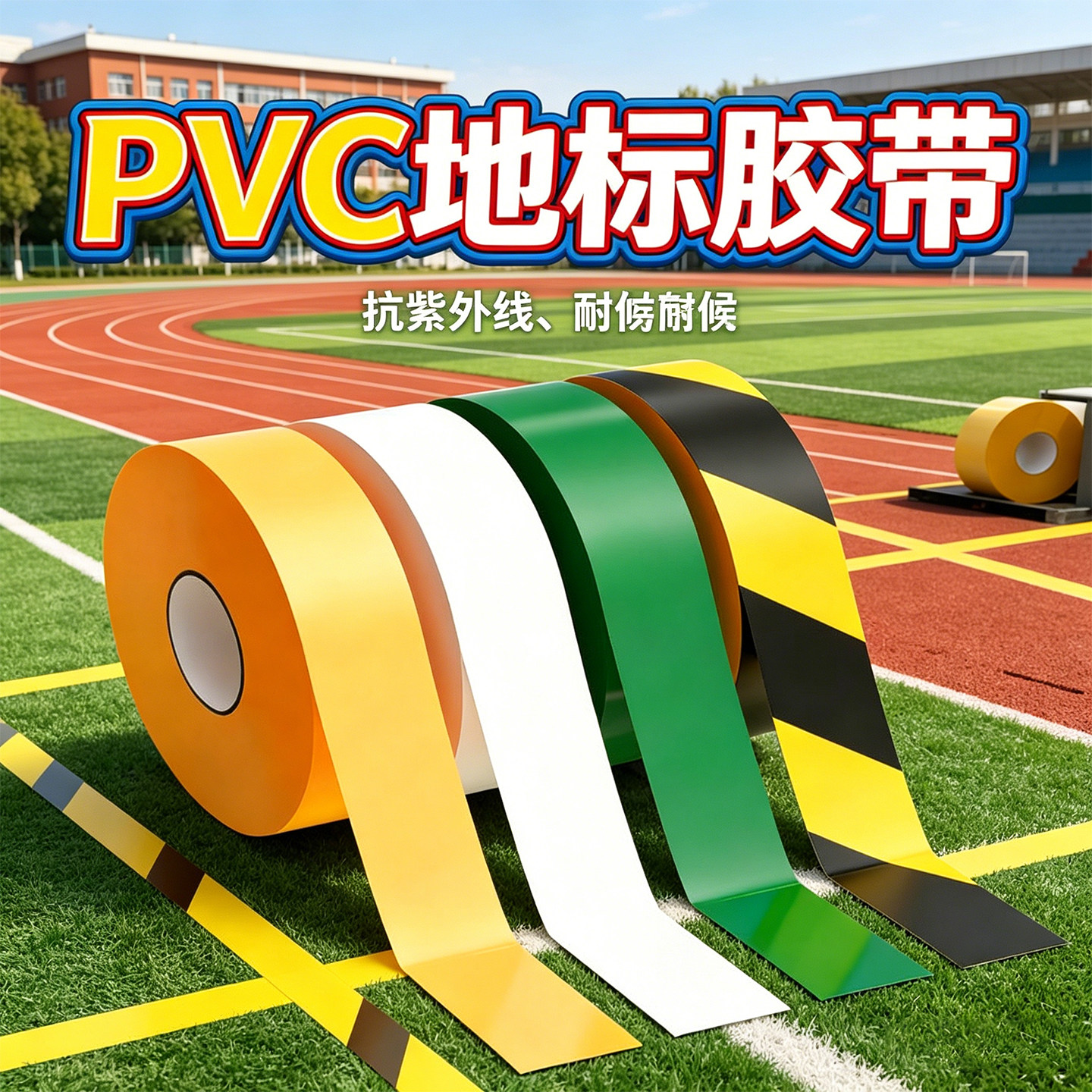 pvc地标胶带操场跑道起始线划线条地面标志线贴纸室内外球场地边界