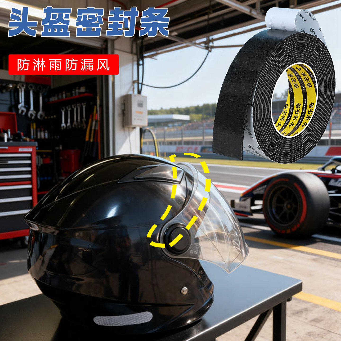 骑行车帽漏风缝隙密封条冬天骑摩托车头盔防寒防雨海绵卡边条易裁剪安